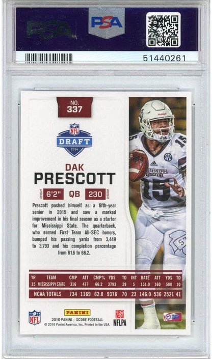 Graded 2016 Panini Score Dak Prescott #337 Scorecard Variation Rookie RC Football Card PSA 10 Gem Mint