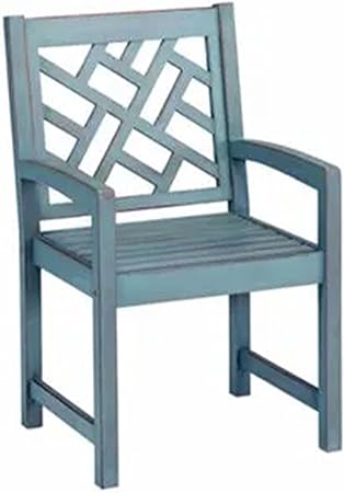 22 Inch Seat Distressed Hardwood Portland Patio Arm Chair with Brush Wire Finish and 250 Pound Maximum Capacity, Blue