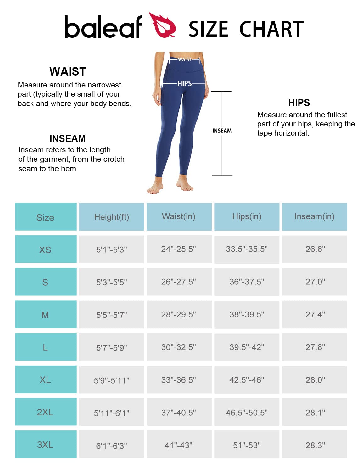 BALEAF Leggings for Women Tummy Control Compression Workout Athletic Running High Waisted Yoga Pants with Pockets 27'' Navy Blue M