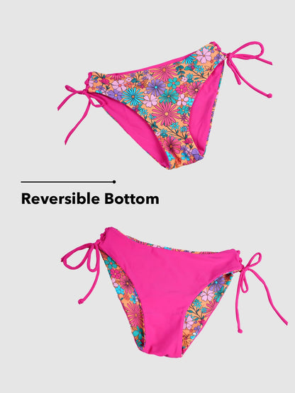 CUPSHE Women's 2 Piece Bikini Set Back Braided Straps with Reversible Bottom M, Magenta/Ditsy