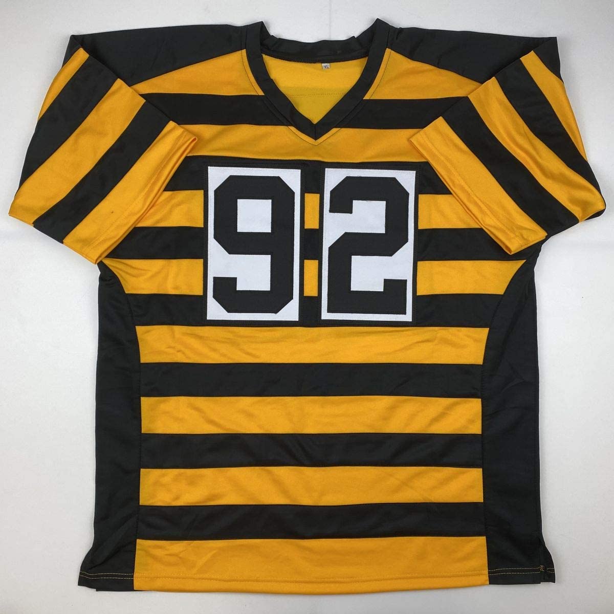 Autographed/Signed James Harrison Pittsburgh Bumble Bee Football Jersey Beckett BAS COA