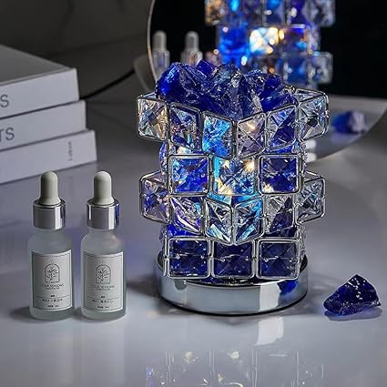 Crystal Salt Lamp, 3 Lighting Modes Dimmable Natural Crystal Diffusion Stone Night Light for Yoga, Desk, Living Room Decor Mother's Day Thanksgiving Day Christmas Gifts for Women (Klein blue)