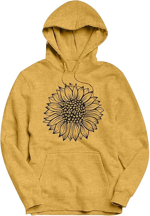 TAOHONG Women Sunflower Hoodies, Trendy Drawstring Sweatshirts with Pockets Long Sleeve Sweaters Pullover Fall Winter Outfits