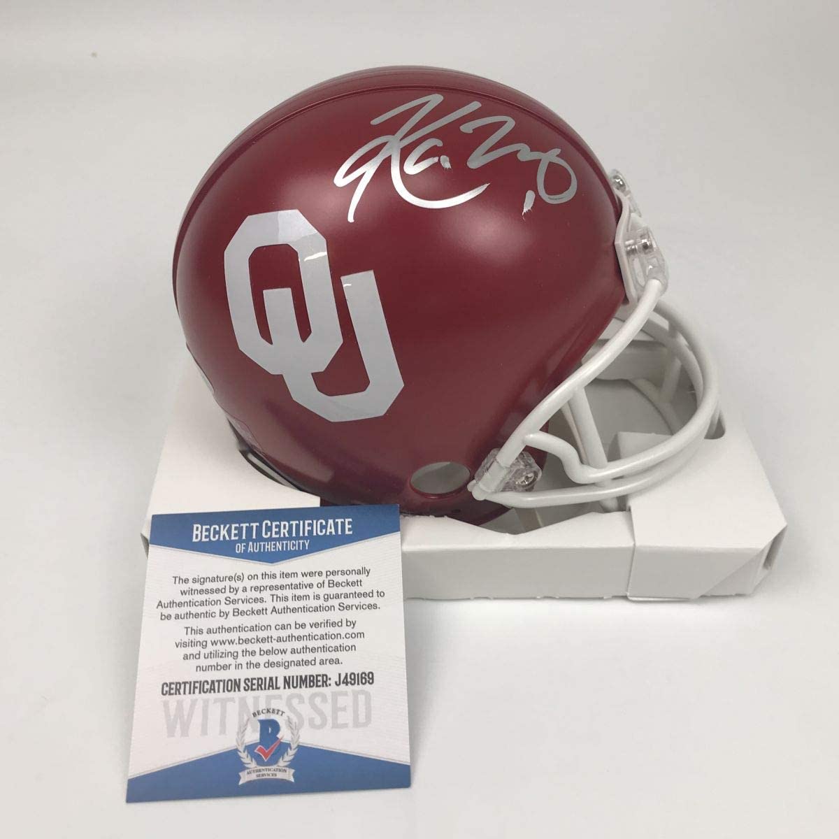 Autographed/Signed Kyler Murray Oklahoma Sooners Mini College Football Helmet Beckett BAS COA