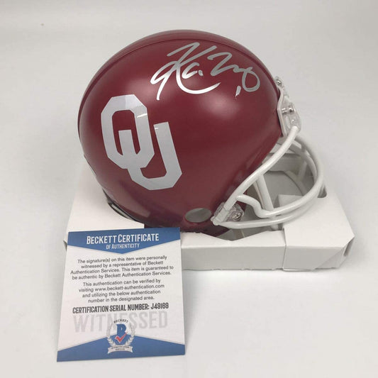 Autographed/Signed Kyler Murray Oklahoma Sooners Mini College Football Helmet Beckett BAS COA