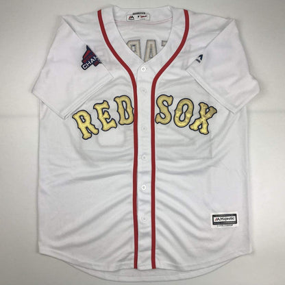 Autographed/Signed Steve Pearce Boston World Series MVP White Baseball Jersey PSA/DNA COA