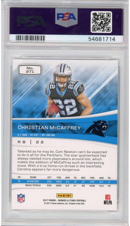 Graded 2017 Panini Rookies & Stars Christian McCaffrey #271 Rookie RC Football Card PSA 10 Gem Mint