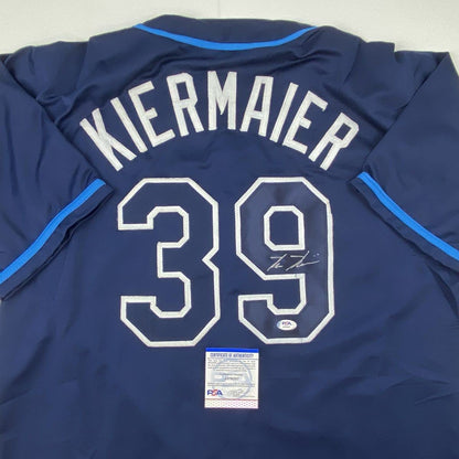 Autographed/Signed Kevin Kiermaier Tampa Bay Dark Blue Baseball Jersey PSA/DNA COA