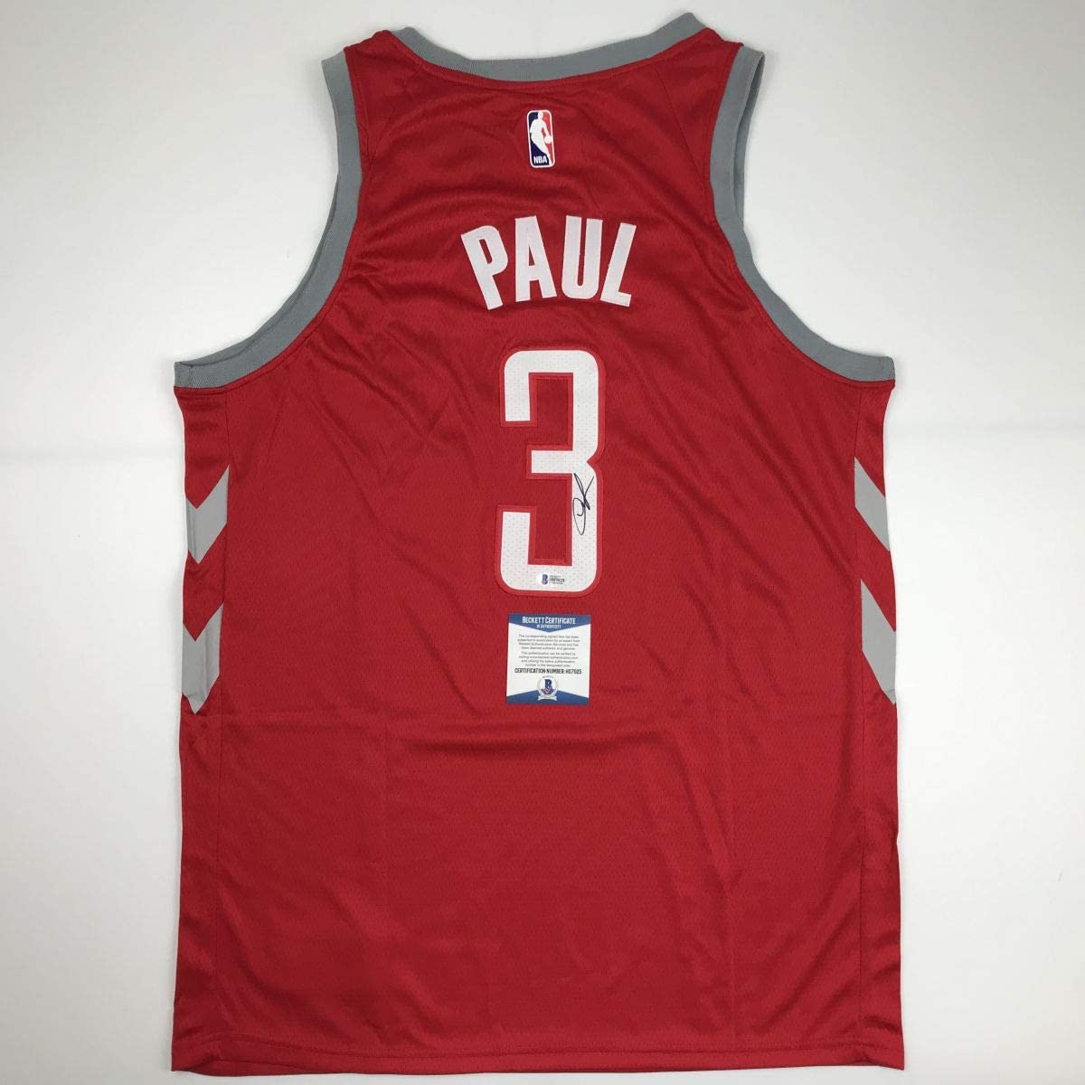 Autographed/Signed Chris Paul Houston Rockets Red Basketball Jersey Beckett BAS COA