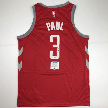 Autographed/Signed Chris Paul Houston Rockets Red Basketball Jersey Beckett BAS COA