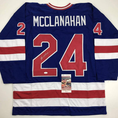Autographed/Signed Rob McClanahan Blue Team USA Miracle On Ice 1980 Olympics Hockey Jersey JSA COA