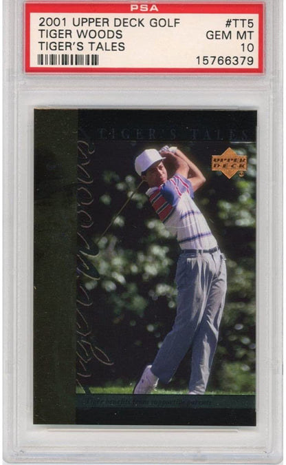 Graded 2001 Upper Deck UD Golf Tiger Woods #TT5 Tiger's Tales Rookie RC Golf Card PSA 10 Gem Mint