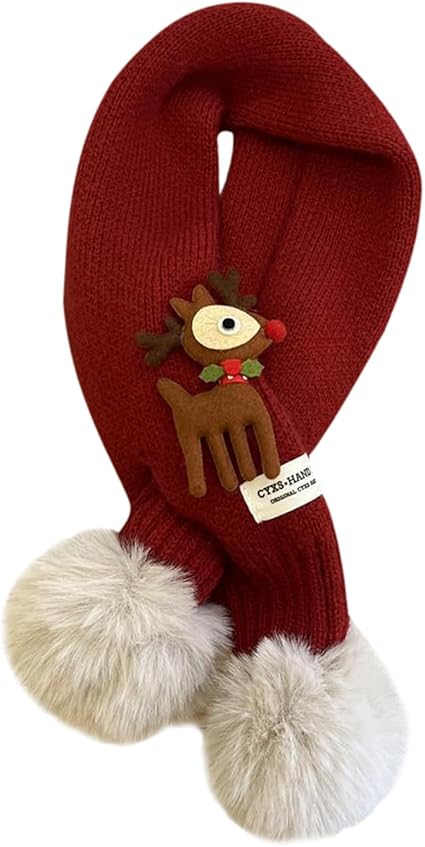Toddler Christmas Scarf Winter Warm Santa Reindeer Tree Knit Scarf Soft Wrap Neck Warmer