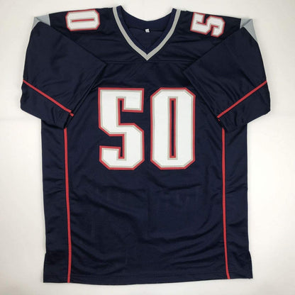 Autographed/Signed Mike Vrabel New England Blue Football Jersey Beckett BAS COA