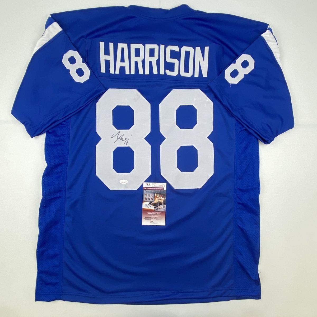 Autographed/Signed Marvin Harrison Indianapolis Blue Football Jersey JSA COA