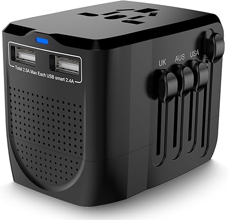 220V to 110V Converter Travel Adapter Combo with 2 USB, International Voltage Converter for Hair Dryer Phone Laptop, All-in-one Power Converter for US to UK EU AU Asia Cover 200+Countries