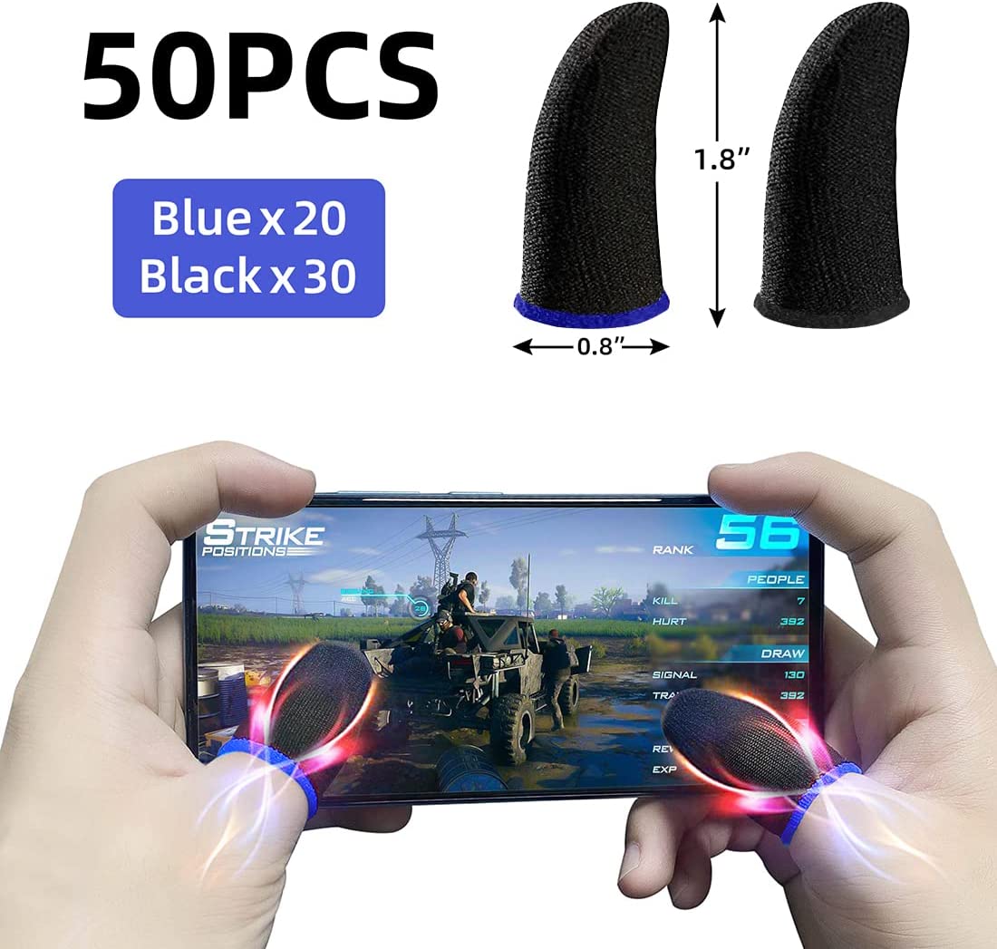 50 Pieces Finger Sleeves for Gaming, Thumb Sleeves Mobile Gaming Controller, Anti-Sweat Breathable Seamless Touchscreen Thumb Cover for PUBG, League of Legend, Rules of Survival, Knives Out, Fortnine