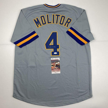 Autographed/Signed Paul Molitor Milwaukee Grey Baseball Jersey JSA COA