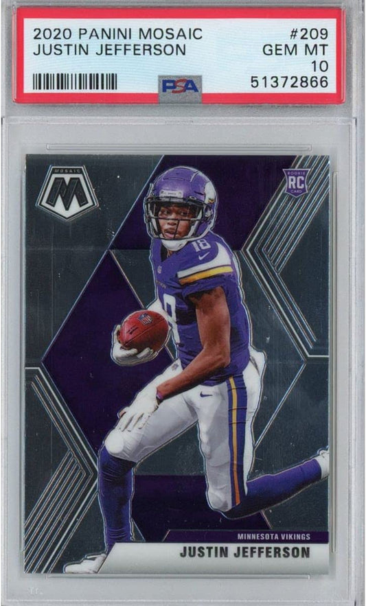 Graded 2020 Panini Mosaic Justin Jefferson #209 Rookie RC Football Card PSA 10 Gem Mint