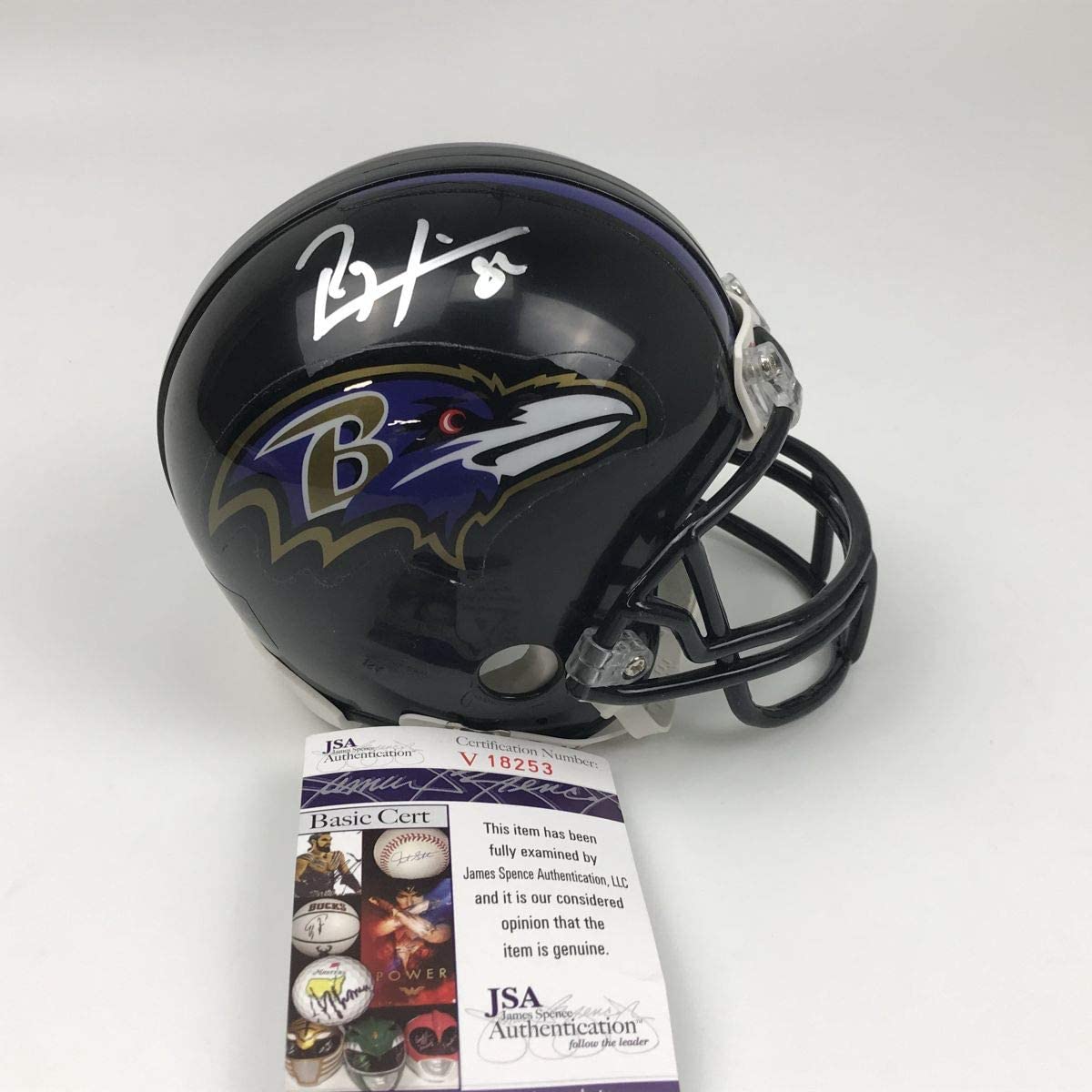 Autographed/Signed Ray Lewis Baltimore Ravens Football Mini Helmet JSA COA