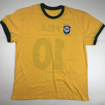Autographed/Signed Pele Brazil Yellow Soccer Futbol Jersey PSA/DNA COA Auto #2