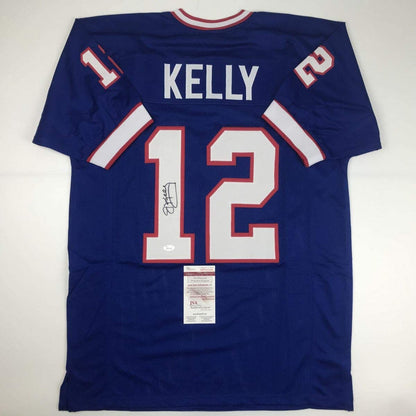 Autographed/Signed Jim Kelly Buffalo Blue Football Jersey JSA COA