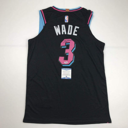 Autographed/Signed Dwyane Wade Miami Black Vice City Basketball Jersey JSA COA