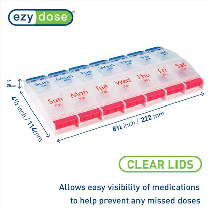 Push Button (7-Day) Pill Case, Medicine / Vitamin Organizer, 2 Times a Day AM/PM