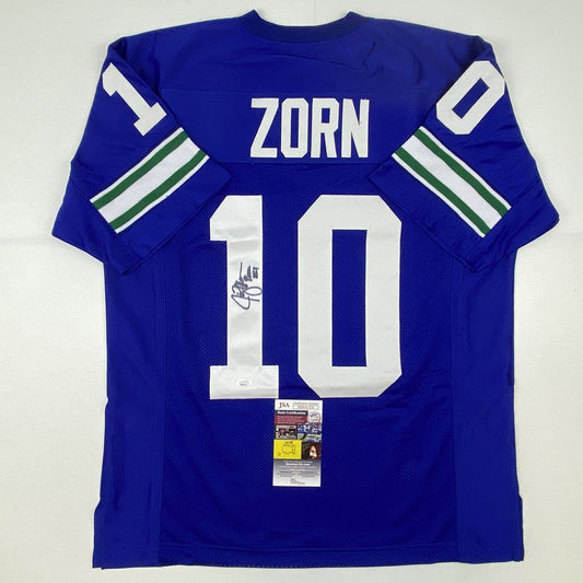 Autographed/Signed Jim Zorn Seattle Blue Football Jersey JSA COA