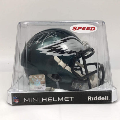 Autographed/Signed Nick Foles Philadelphia Eagles Football Mini Helmet Beckett BAS COA