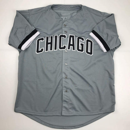 Autographed/Signed Frank Thomas Chicago Grey Baseball Jersey JSA COA
