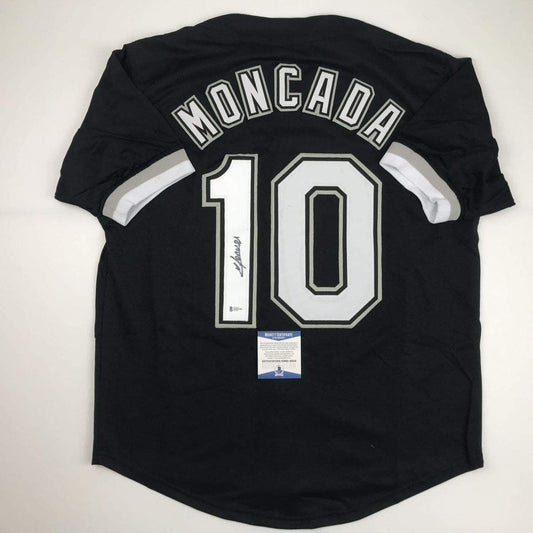 Autographed/Signed Yoan Moncada Chicago Black Baseball Jersey Beckett BAS COA