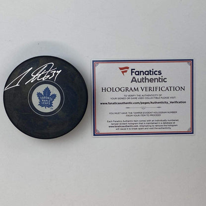 Autographed/Signed Auston Matthews Toronto Maple Leafs Logo Hockey Puck Fanatics COA