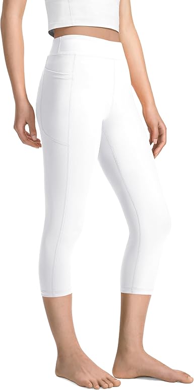 JOCMIC Girls Athletic Leggings Kids Active Yoga Dance Capri Pants Middle Waist with Side Pockets