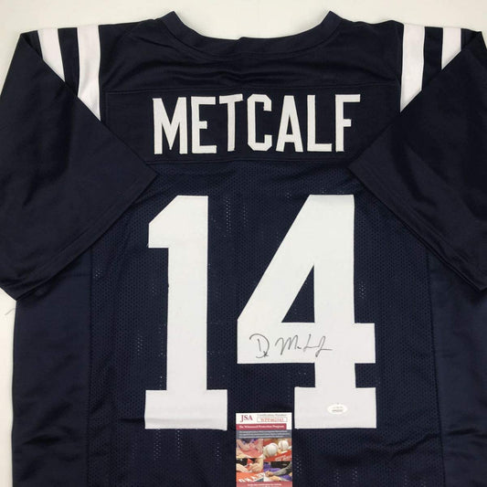 Autographed/Signed DK D.K. Metcalf Ole Miss Blue College Football Jersey JSA COA