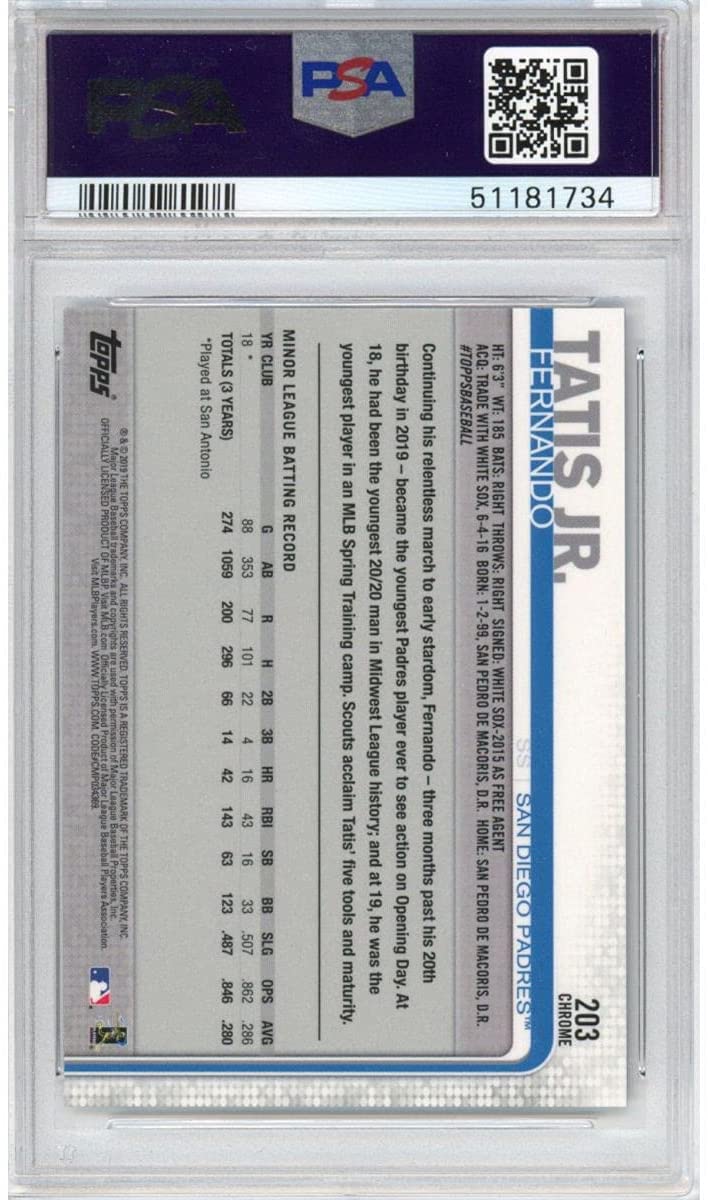 Graded 2019 Topps Chrome Fernando Tatis Jr. #203 Rookie RC Baseball Card PSA 10 Gem Mint