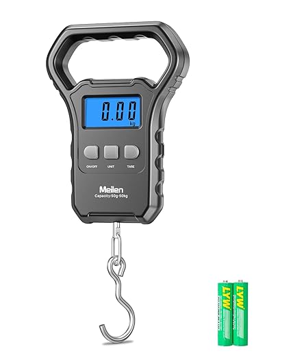 Fishing Scale, 110lb/50kg Hanging Luggage Weigh Scale Unit with Backlit LCD Display, Suitcase Luggage Weigh Divice with Large Handle, Digital Postal Unit Fishing Gifts for Men