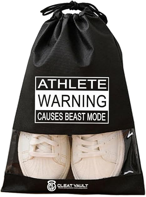 Cleat Vault | High-Performance Sports Travel Shoe Storage Bag w/Motivation (Beast Mode, Black, Small (US Shoe Size Under 6)), CV-FC100