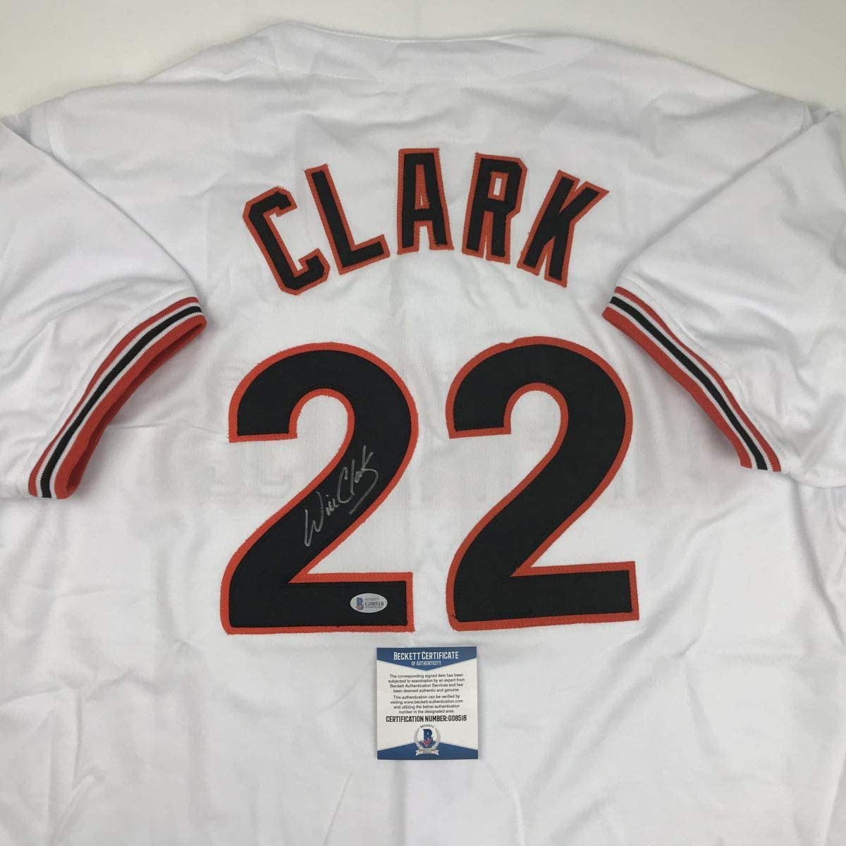 Autographed/Signed Will Clark San Francisco White Baseball Jersey Beckett BAS COA