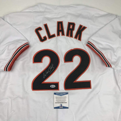 Autographed/Signed Will Clark San Francisco White Baseball Jersey Beckett BAS COA