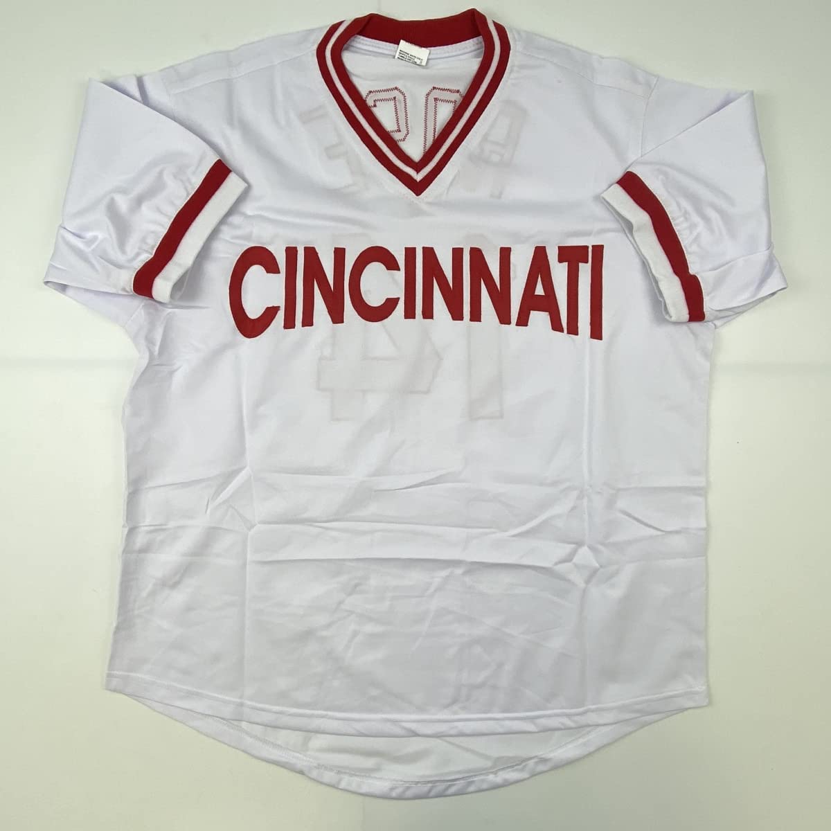 Autographed/Signed Pete Rose Cincinnati White Baseball Jersey Athlete Hologram COA Holo