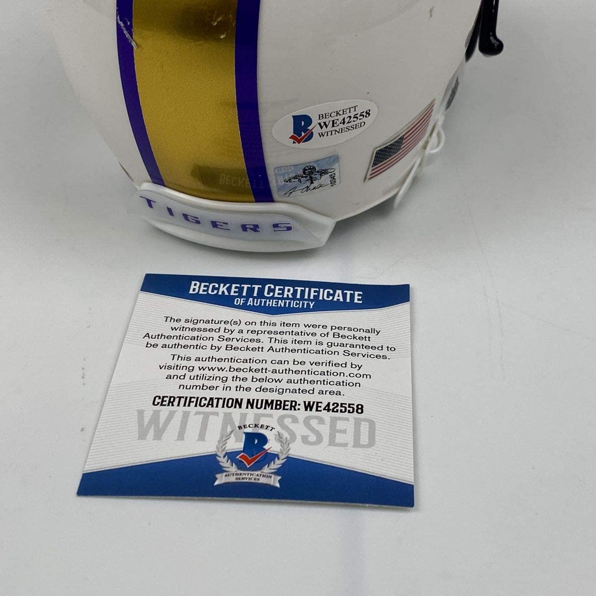 Autographed/Signed Ja'Marr Chase LSU Tigers White College Football Mini Helmet Beckett BAS COA