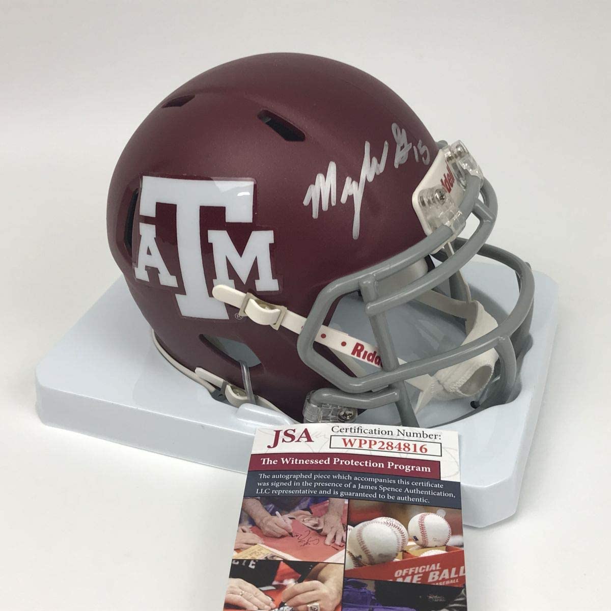 Autographed/Signed Myles Garrett Texas A&M Aggies Red College Football Mini Helmet JSA COA