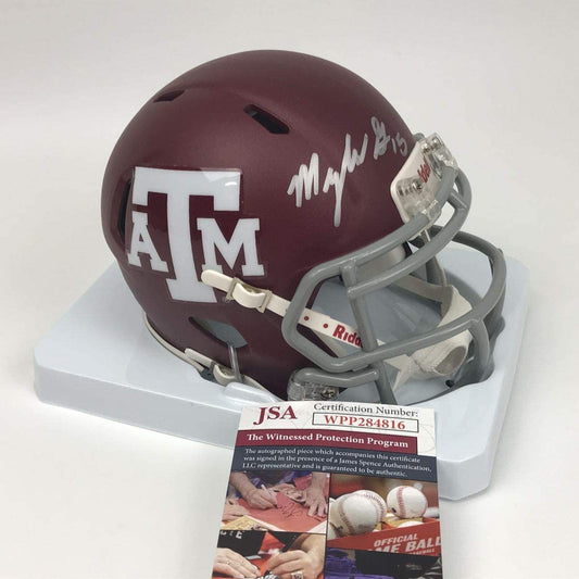Autographed/Signed Myles Garrett Texas A&M Aggies Red College Football Mini Helmet JSA COA