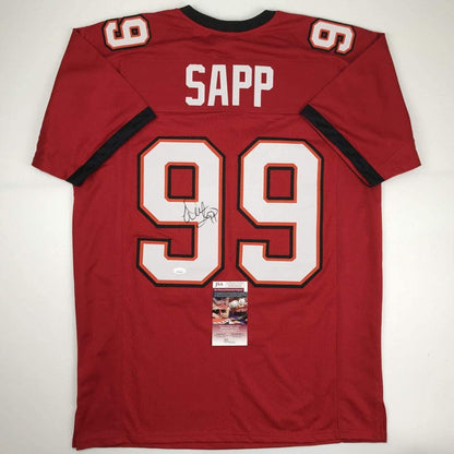 Autographed/Signed Warren Sapp Tampa Bay Red Football Jersey JSA COA