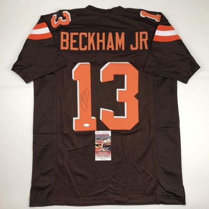 Autographed/Signed Odell Beckham Jr. Cleveland Brown Football Jersey JSA COA