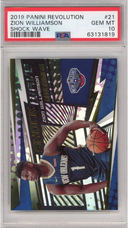 Graded 2019-20 Panini Revolution Zion Williamson #21 Shock Wave Rookie RC Basketball Card PSA 10 Gem Mint