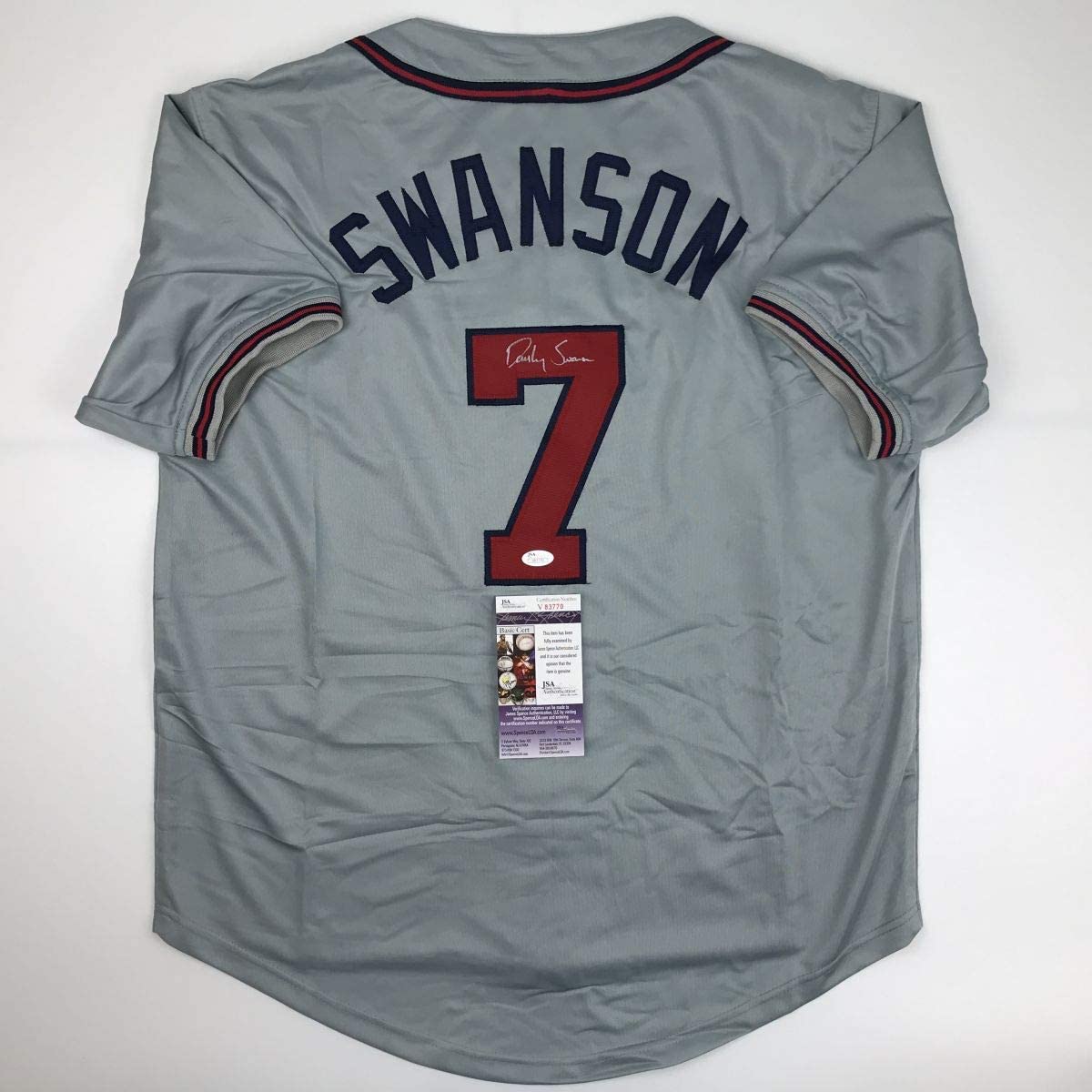 Autographed/Signed Dansby Swanson Atlanta Grey Baseball Jersey JSA COA