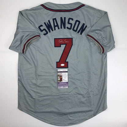 Autographed/Signed Dansby Swanson Atlanta Grey Baseball Jersey JSA COA