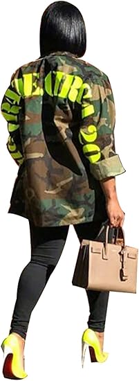 Womens Street Fashion Military Camouflage Printed BF Coat Safari Jacket Overcoats